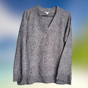 Gap Designed and Crafted Long Sleeve V Neck Sweater, Black Sand, 27% Merino, L